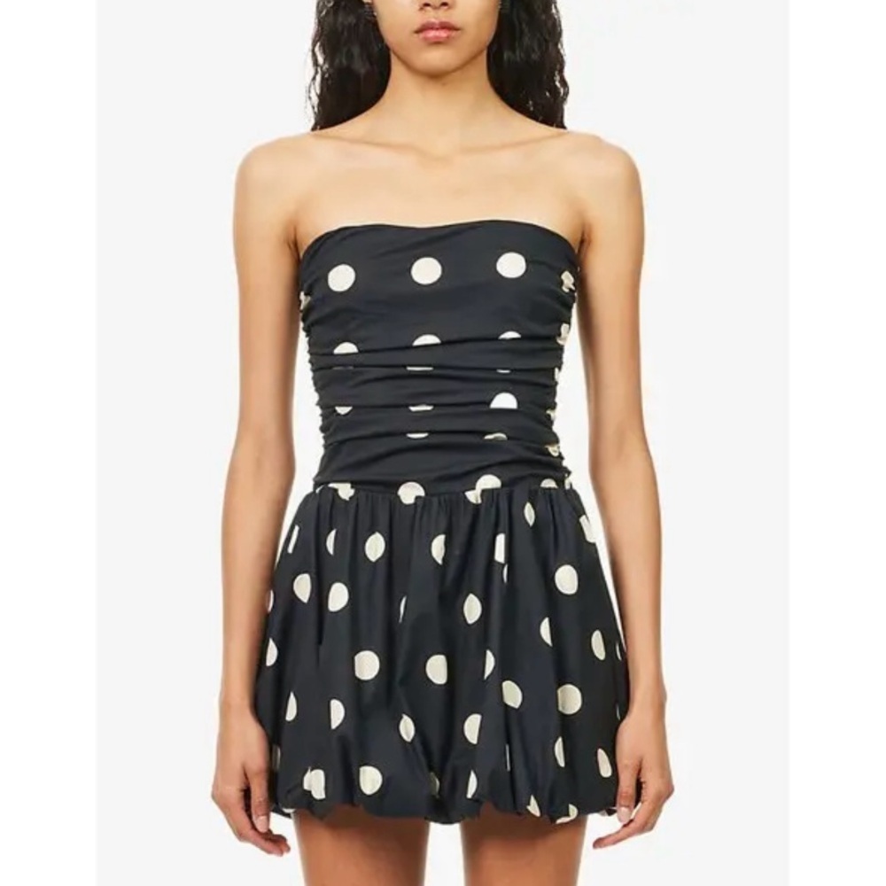 REFORMATION Clea Polka-Dot Mini Dress in Moon Dot-1 Size 10 - Picture 3 of 12
